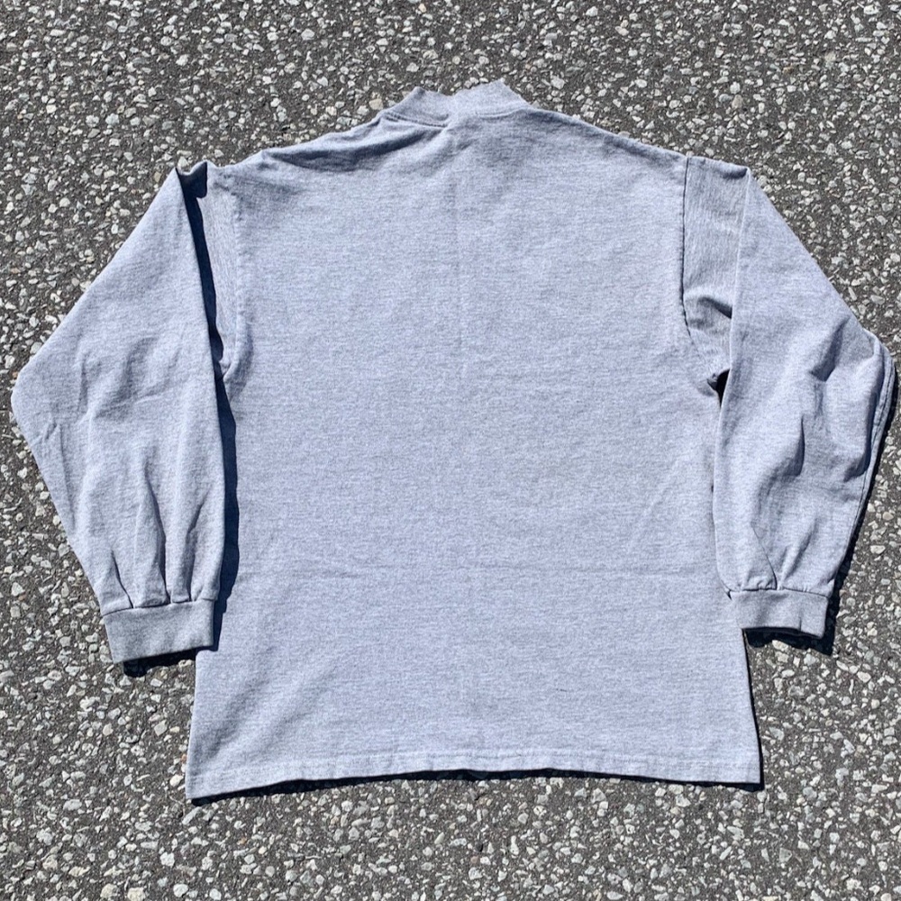 Vtg 90s Nike Mini Swoosh Mock Neck Long Sleeve Shirt L USA Made Grey Distressed - Picture 2 of 9